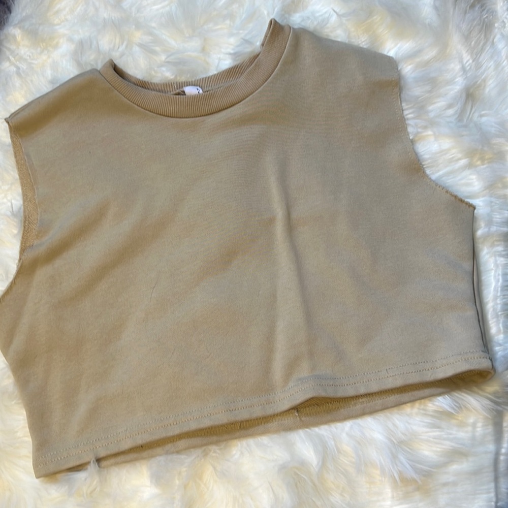Windsor Tan Muscle Tee Sweatshirt Crop Top